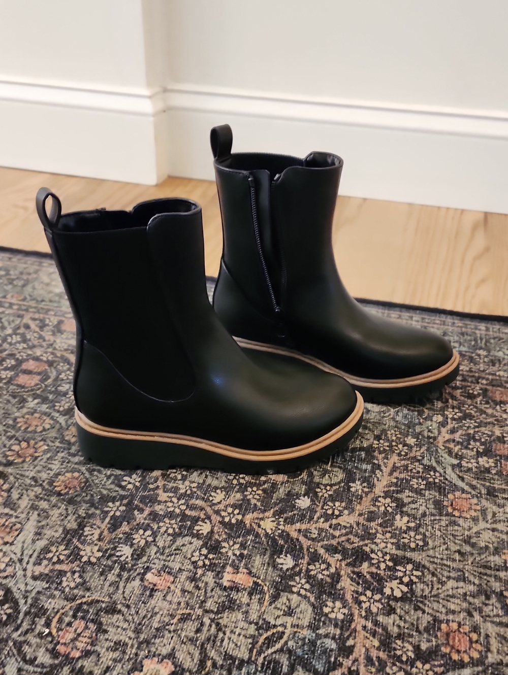 art class Black Platform Chelsea Boots with Tan Trim